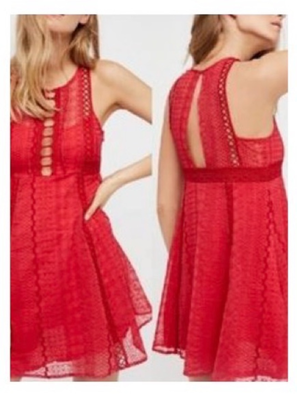 NEW!! Free People Red Lace Mini Dress with Front Cutouts